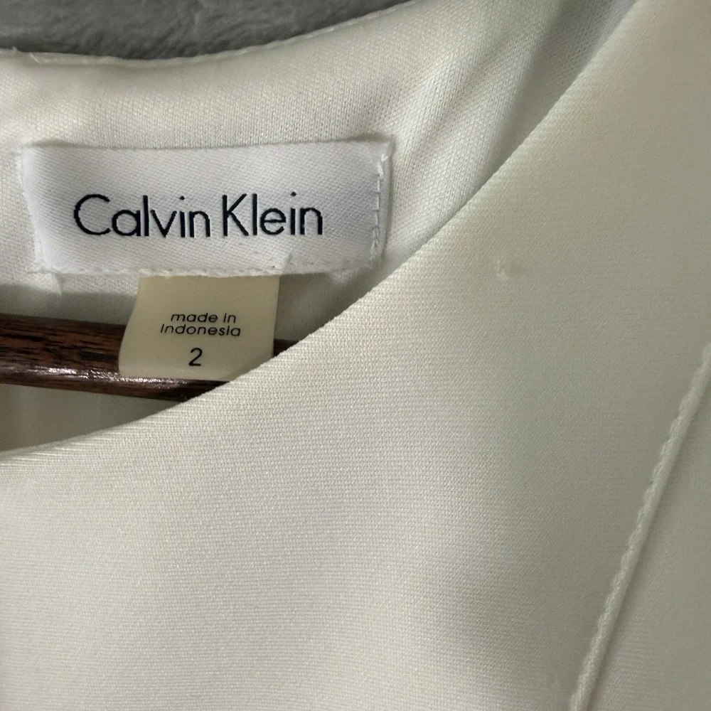 Calvin Klein White Coral Ombre Fit and Flare Dress Sleeveless Mini Pockets Sz 2 - Picture 3 of 7